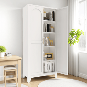 71'' 2 Shapely Doors Cabinet, Metal Storage Cabinet with Doors and Adjustable Shelves, for Bedroom, Living Room, Kitchen(White)