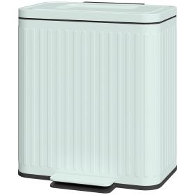 Trash Can with Lid, 2 x 5.3Gal Double Step-On Kitchen Trash Can with Rubbish Bags, Removable Buckets, Light Green