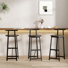Wooden Round Bar Stools Set of 3 with Footrest 27 Inch Counter Height MDF Seat and Black Metal Frame for Kitchen Island Dining