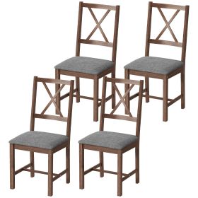 Set of 4 Dining Chairs, Upholstered X-Back Dining Room Chairs with Rubberwood Legs and Padded Seat for Kitchen, Gray