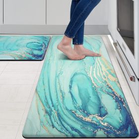 Kitchen Rugs and Mats Set of 2 Teal Marble Gold Anti Fatigue Mat PVC Non Slip Turquoise Foam Cushioned Kitchen Mats for Floor Dining Room Home Of