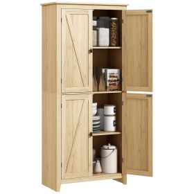 72" Freestanding Storage Cabinet, Kitchen Pantry Cabinet with Doors and Shelves for Dining Room, Natural