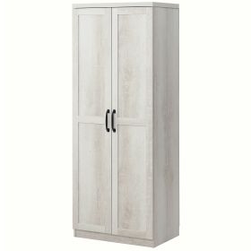 63" Kitchen Storage Cabinet, 5-tier Pantry Cabinet with Doors and Adjustable Shelves for Dining Room, Distressed White