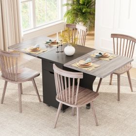 Folding Dining Table 3-in-1 Space-Saving Drop Leaf Kitchen Table with Lockable Wheels for The Kitchen, Dining Area, Workshop and Home Office (Main Material: Engineered Wood, Main Color: Black)