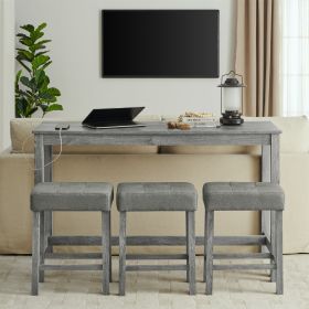 59 Inch Bar Table, Dining Table, Sofa Table with Power Outlet, 3 Upholstered Stools, 4 Piece Bar Table and Chair Set for Living Room, Dining Room (Color: as Pic)