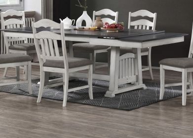 Contemporary 1pc Dining Table w 2x Leaves Antique White And Grey Finish Table Top Kitchen Dining Room (Color: as Pic)
