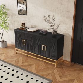 Retro Style Sideboard with Adjustable Shelves,Rectangular Metal Handles and Legs for Kitchen,Living room,and Dining Room (Material: MDF, Color: Black)