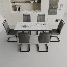 47"-63" expandable dining table set for 2-6 people (Color: White+Grey)