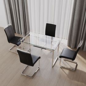 51 inch Glass Dining Table Set for 4, Dining Table & Chair Sets with Silver Plating Legs for Kitchen (Color: Plating+Black PU plating Leg)
